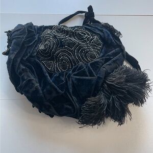 Black Velvet Beaded Hat as is very old